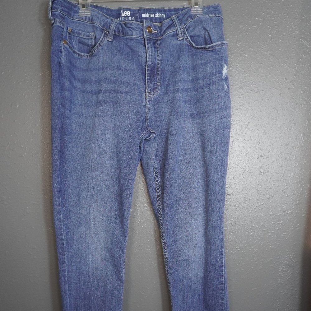 Lee Riders Womens Blue Distressed Mid Rise Skinny Denim Jeans Jegging Size 16M